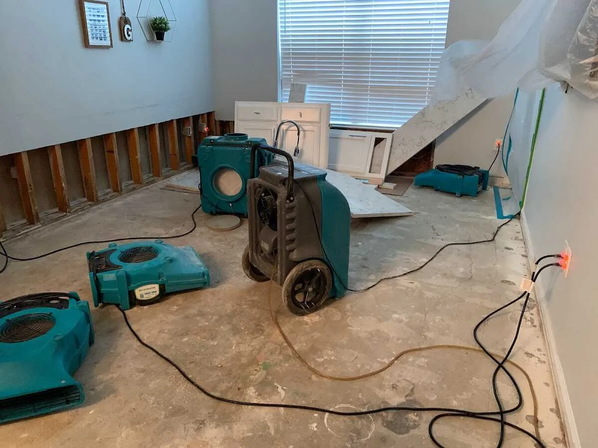 Dehumidifier in flood-cut room for Water Damage Restoration in Worcester